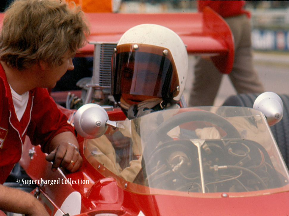 Picture: Dave "Beaky" Sims & John Miles in the Lotus 63 on the grid at the 1969 British Grand Prix at Silverstone.